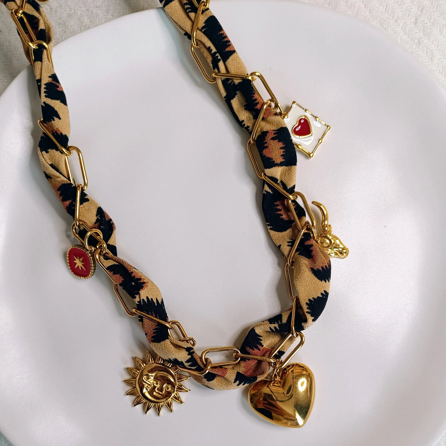 Collier tissus Léopard