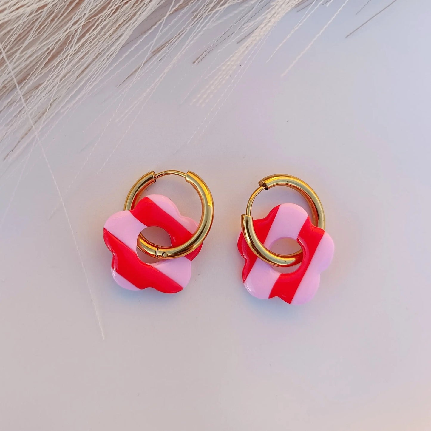 Pampilles rayées rose et rouge - Osez Bijoux
