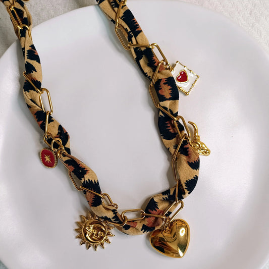 Collier tissus Léopard