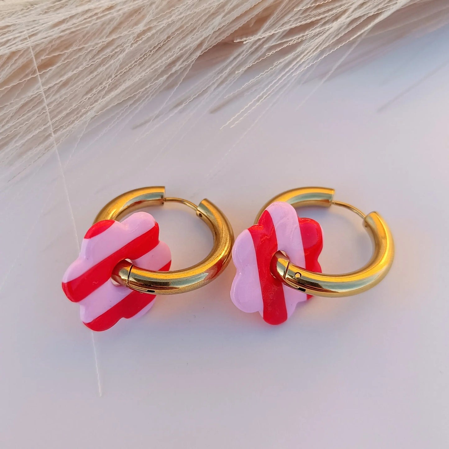 Pampilles rayées rose et rouge - Osez Bijoux