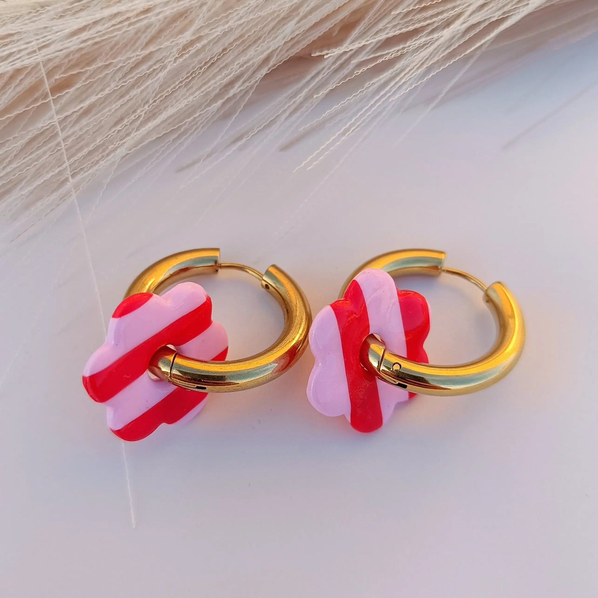 Pampilles rayées rose et rouge - Osez Bijoux